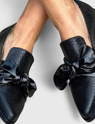 Emberlyssa Black Loafers for Women | Elegant Slip-On with Oversized Bow 0