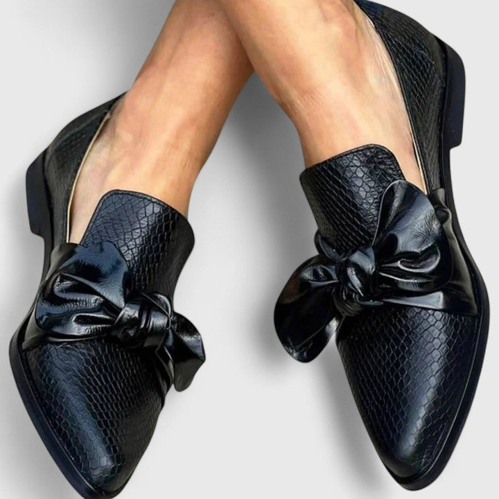 Emberlyssa Black Loafers for Women | Elegant Slip-On with Oversized Bow 1