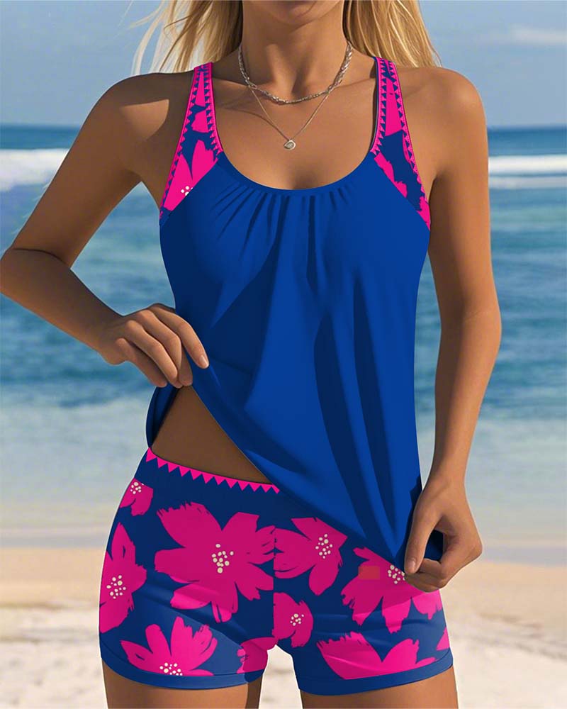 Emma | Flower Print U-Neck Tankini 0