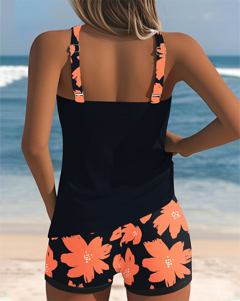 Emma | Flower Print U-Neck Tankini 3