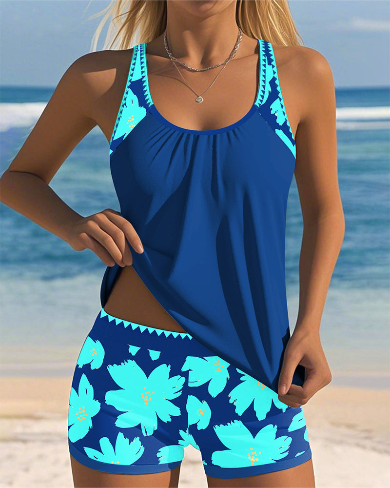 Emma | Flower Print U-Neck Tankini 4
