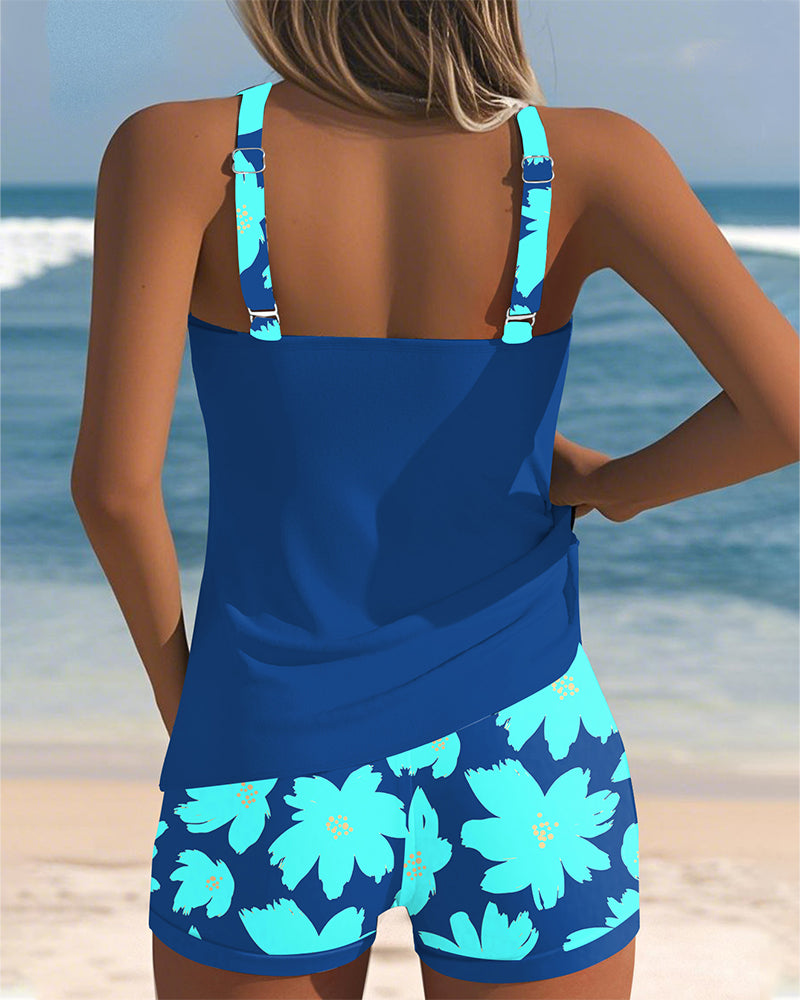 Emma | Flower Print U-Neck Tankini 5