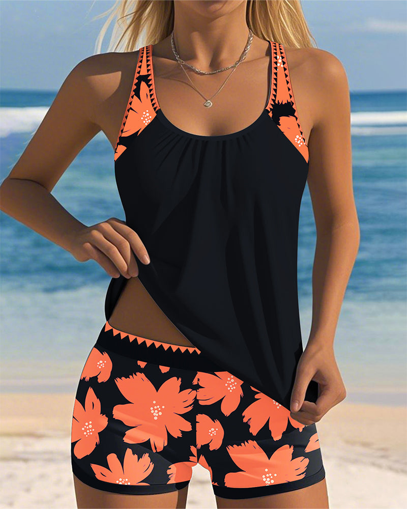 Emma | Flower Print U-Neck Tankini 7