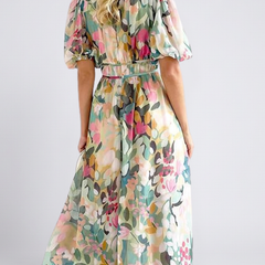 Eulalie | V Neck Short Sleeve Gathered Waist Midi Dress 1