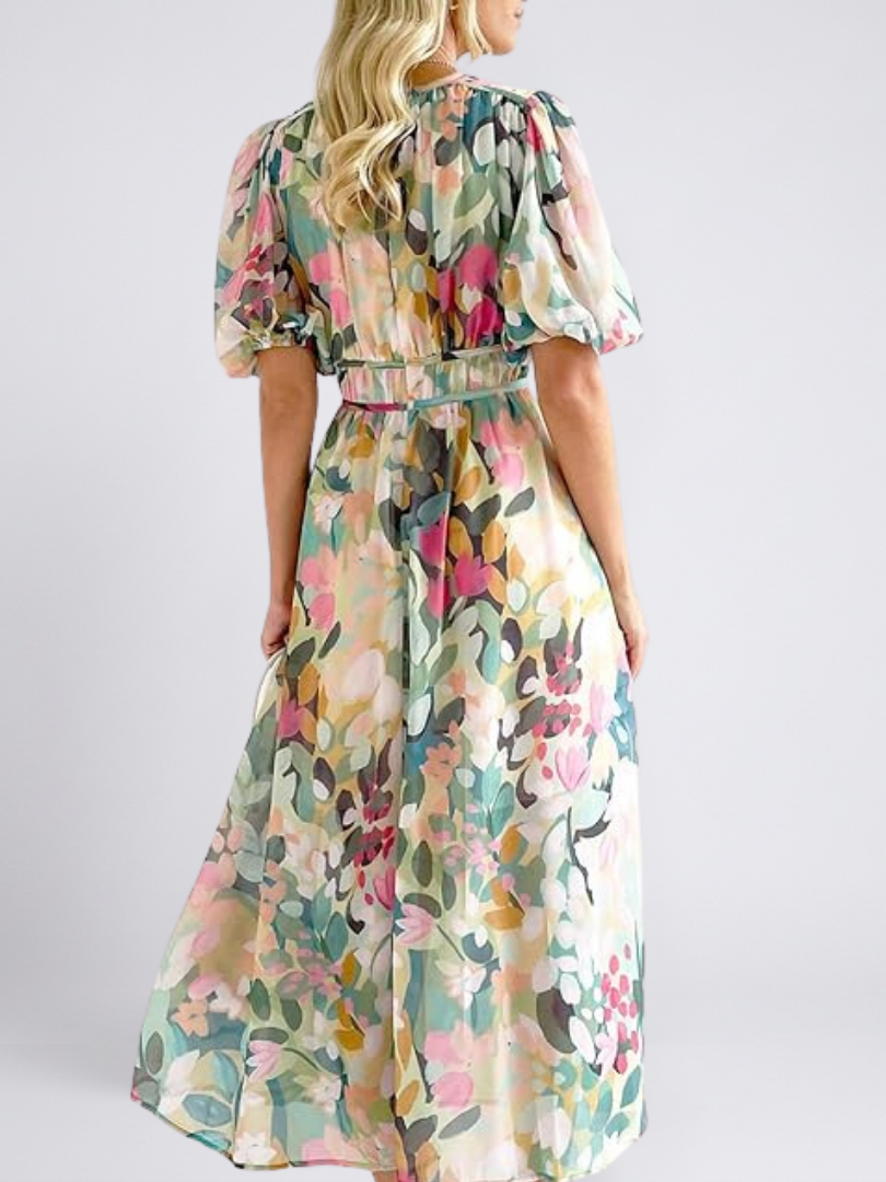 Eulalie | V Neck Short Sleeve Gathered Waist Midi Dress 1