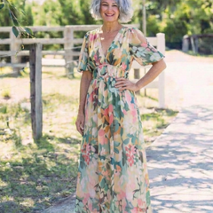 Eulalie | V Neck Short Sleeve Gathered Waist Midi Dress 4