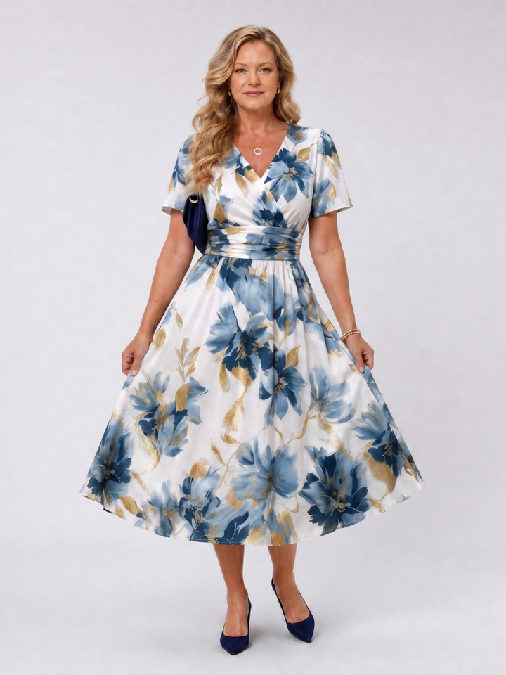 Evans | Floral Print Short Sleeve Wrap Midi Dress 0