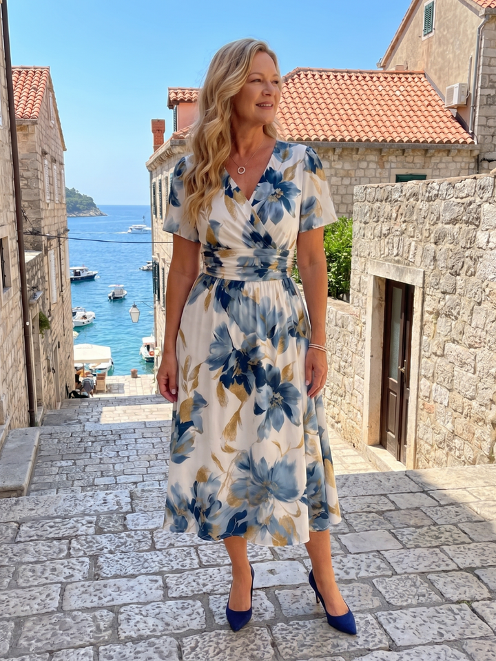 Evans | Floral Print Short Sleeve Wrap Midi Dress 4