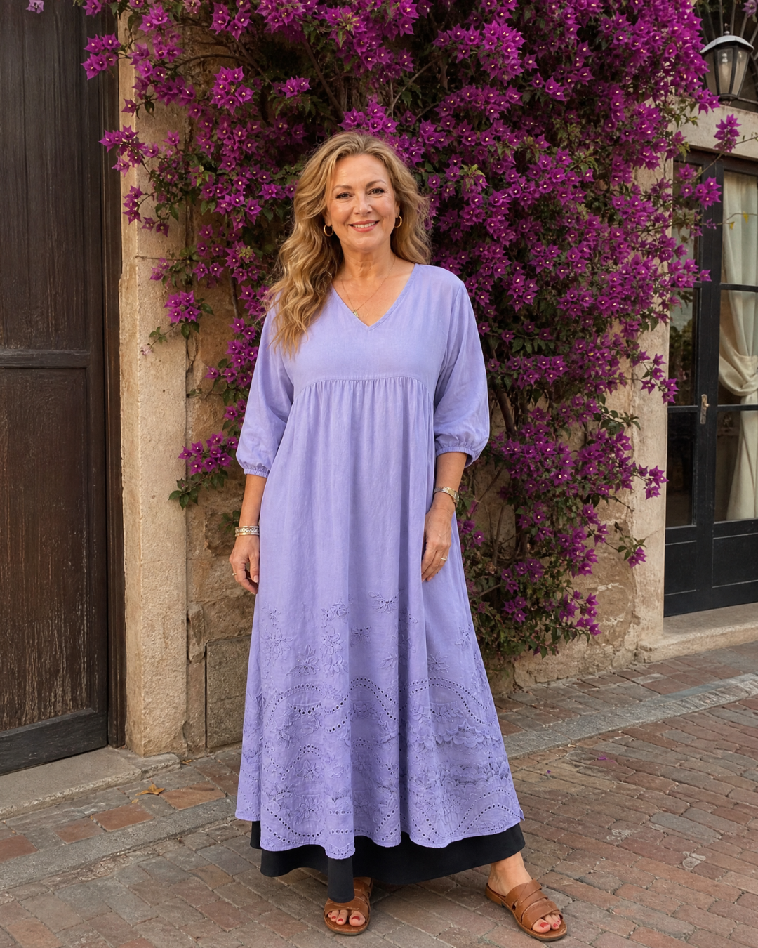 Evelene | Embroidered Hem Everyday Pocket Midi Dress 4