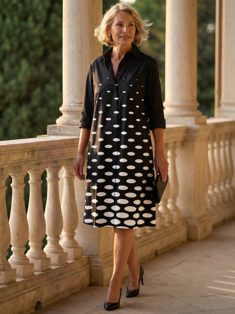 Faye Evening Dress | Lightweight Polka Dot, Knee Length 0
