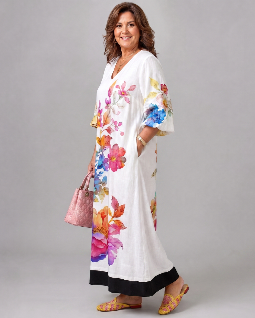 Florienne | Watercolor Bloom Print Flowing Pocket Midi Dress 1
