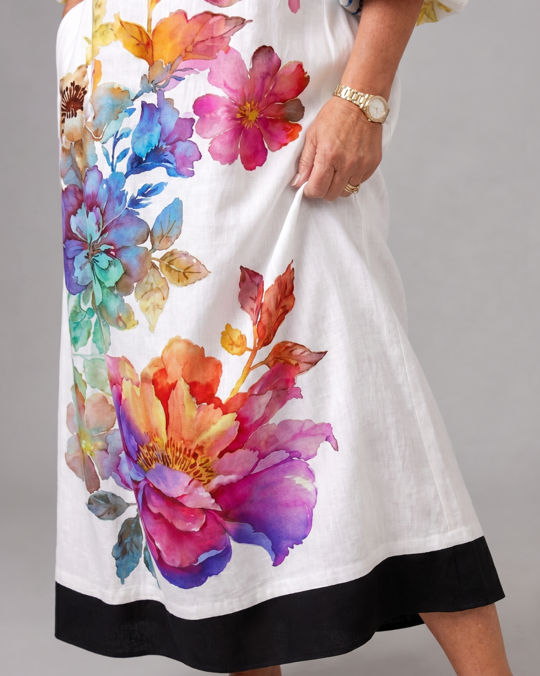 Florienne | Watercolor Bloom Print Flowing Pocket Midi Dress 2