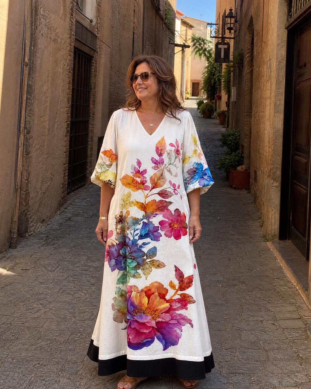 Florienne | Watercolor Bloom Print Flowing Pocket Midi Dress 3