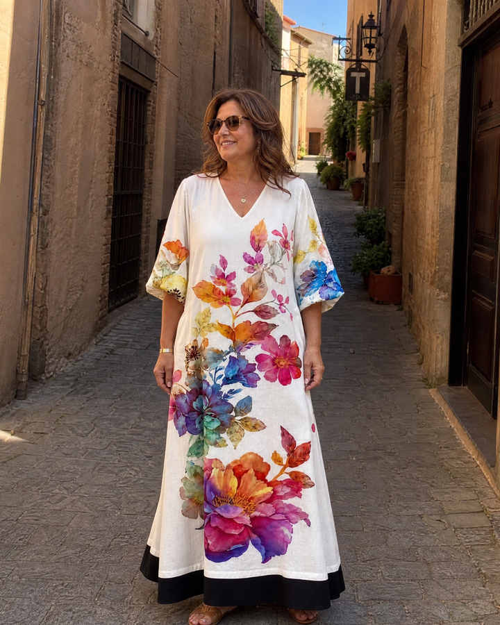 Florienne | Watercolor Bloom Print Flowing Pocket Midi Dress 3