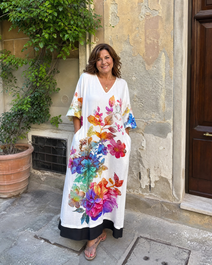 Florienne | Watercolor Bloom Print Flowing Pocket Midi Dress 4