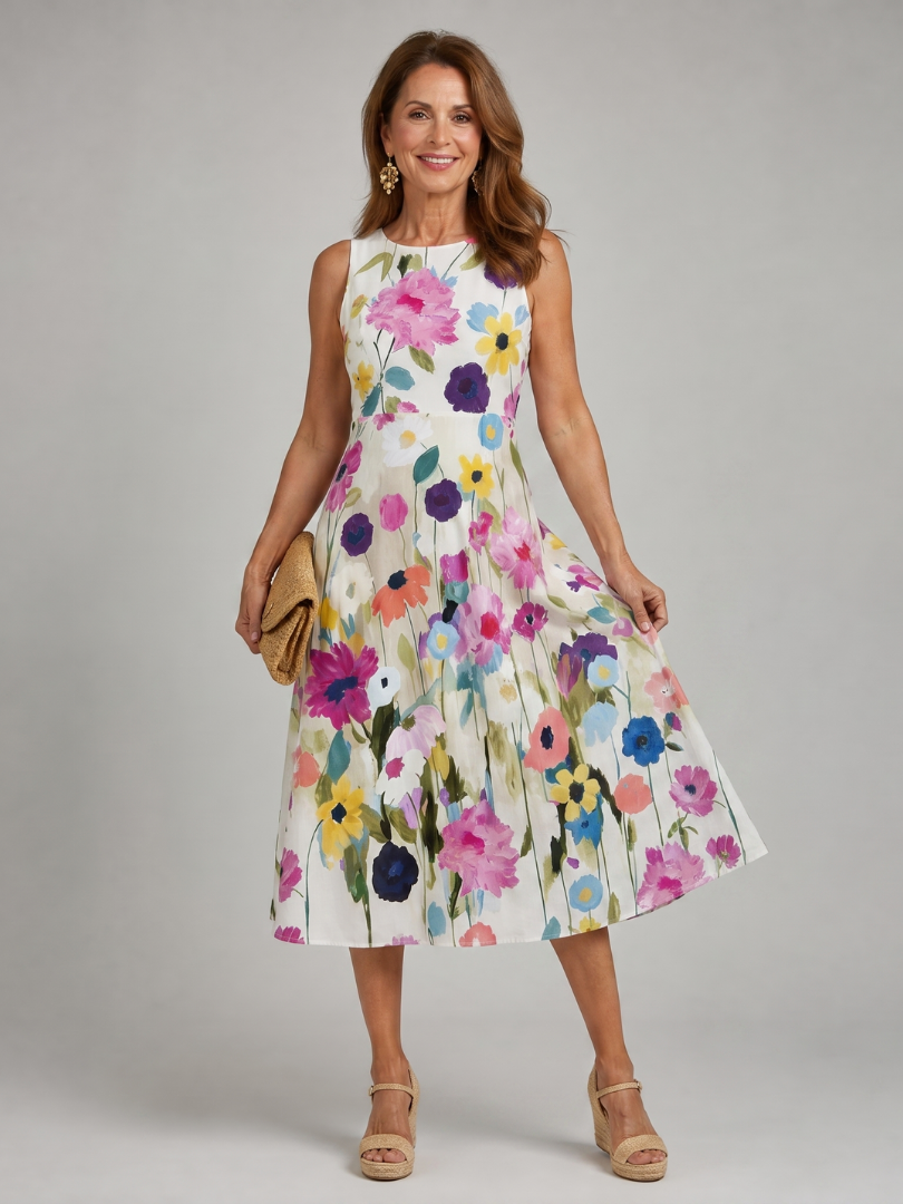 Flory | Floral Print Sleeveless Round Neck Midi Dress 3