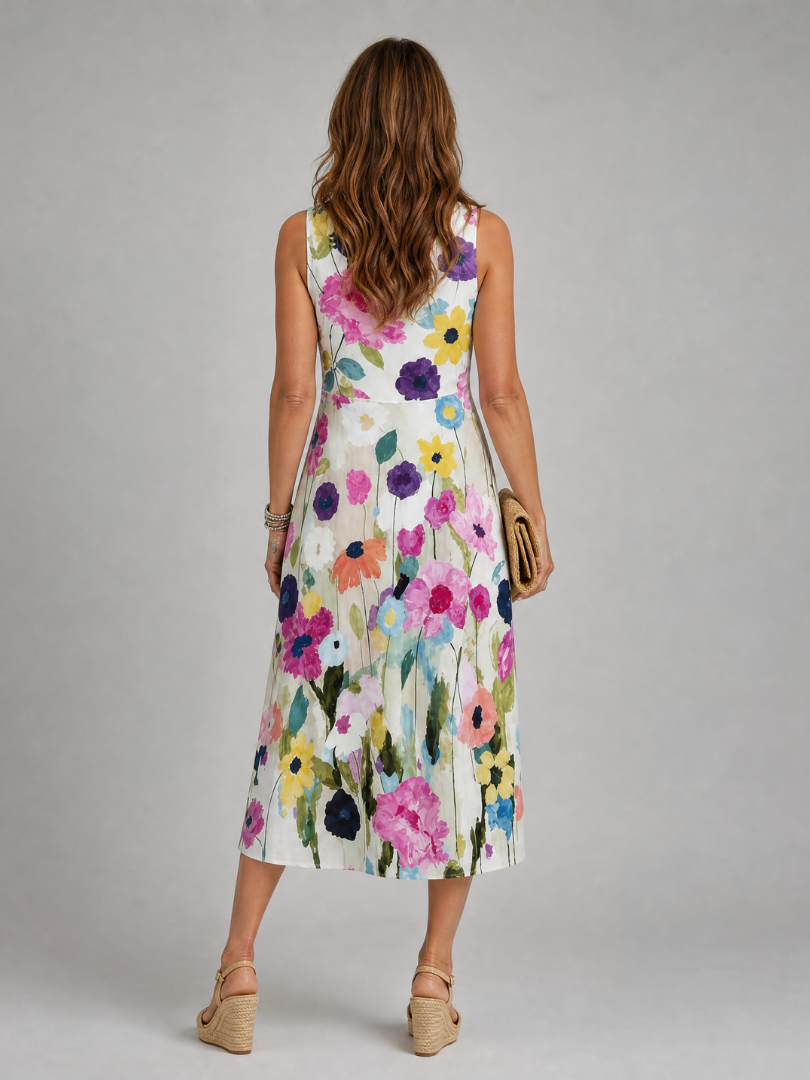 Flory | Floral Print Sleeveless Round Neck Midi Dress 4