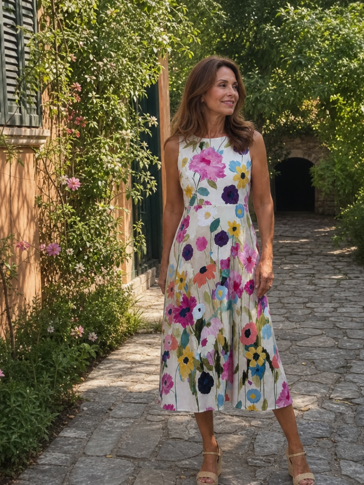 Flory | Floral Print Sleeveless Round Neck Midi Dress 5