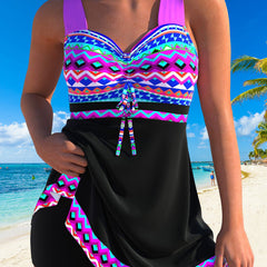 Freya | Printed Purple Drawstring Swimsuit 0