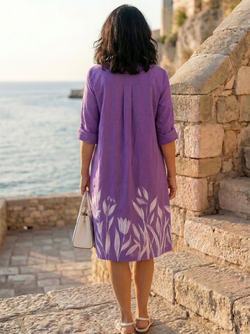 Giselle Evening Dress | Lightweight Botanical Print, Knee Length 3