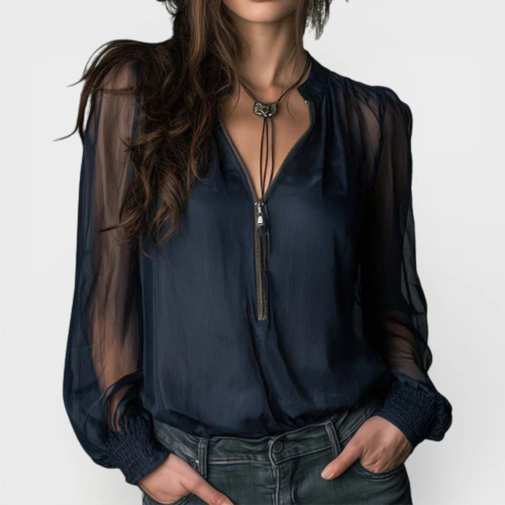 Helen | Half-Zip Blouse Long Sleeve Knit 1