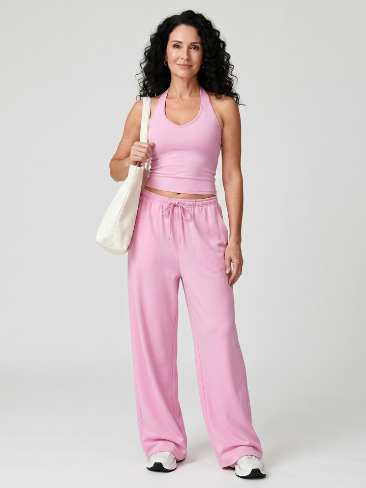 Helena | Sleeveless Scoop Neck Top And Wide Leg Pants Set 0