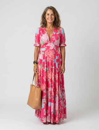 Ione | Short Sleeve V Neck Floral Midi Dress 0