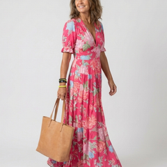 Ione | Short Sleeve V Neck Floral Midi Dress 1