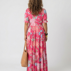 Ione | Short Sleeve V Neck Floral Midi Dress 2