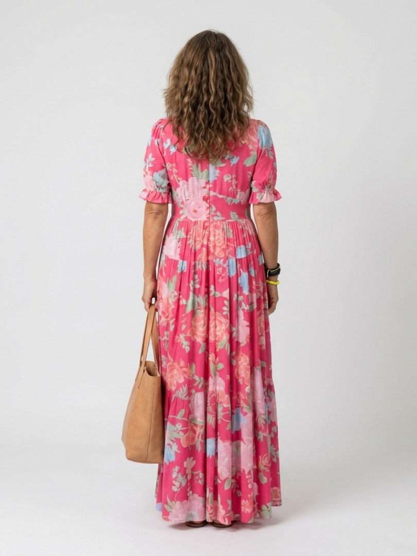 Ione | Short Sleeve V Neck Floral Midi Dress 2
