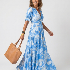Ione | Short Sleeve V Neck Floral Midi Dress 3