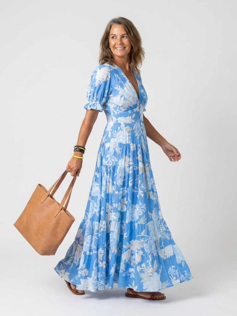 Ione | Short Sleeve V Neck Floral Midi Dress 3