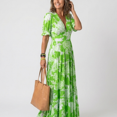 Ione | Short Sleeve V Neck Floral Midi Dress 4