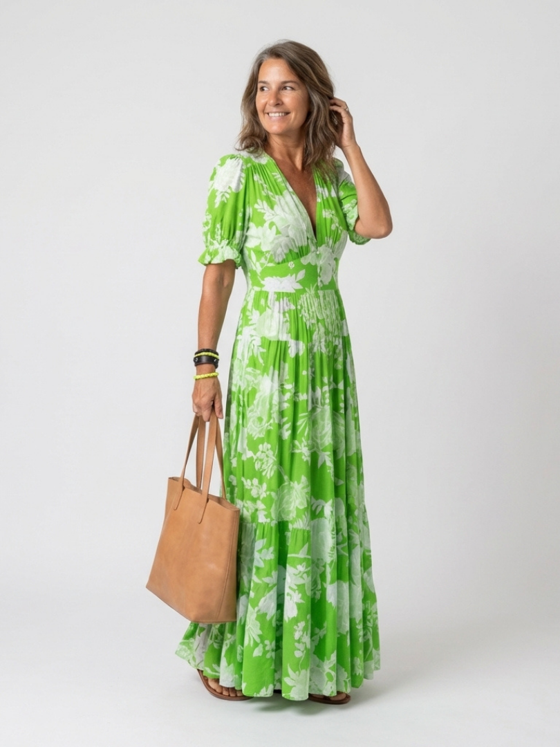 Ione | Short Sleeve V Neck Floral Midi Dress 4