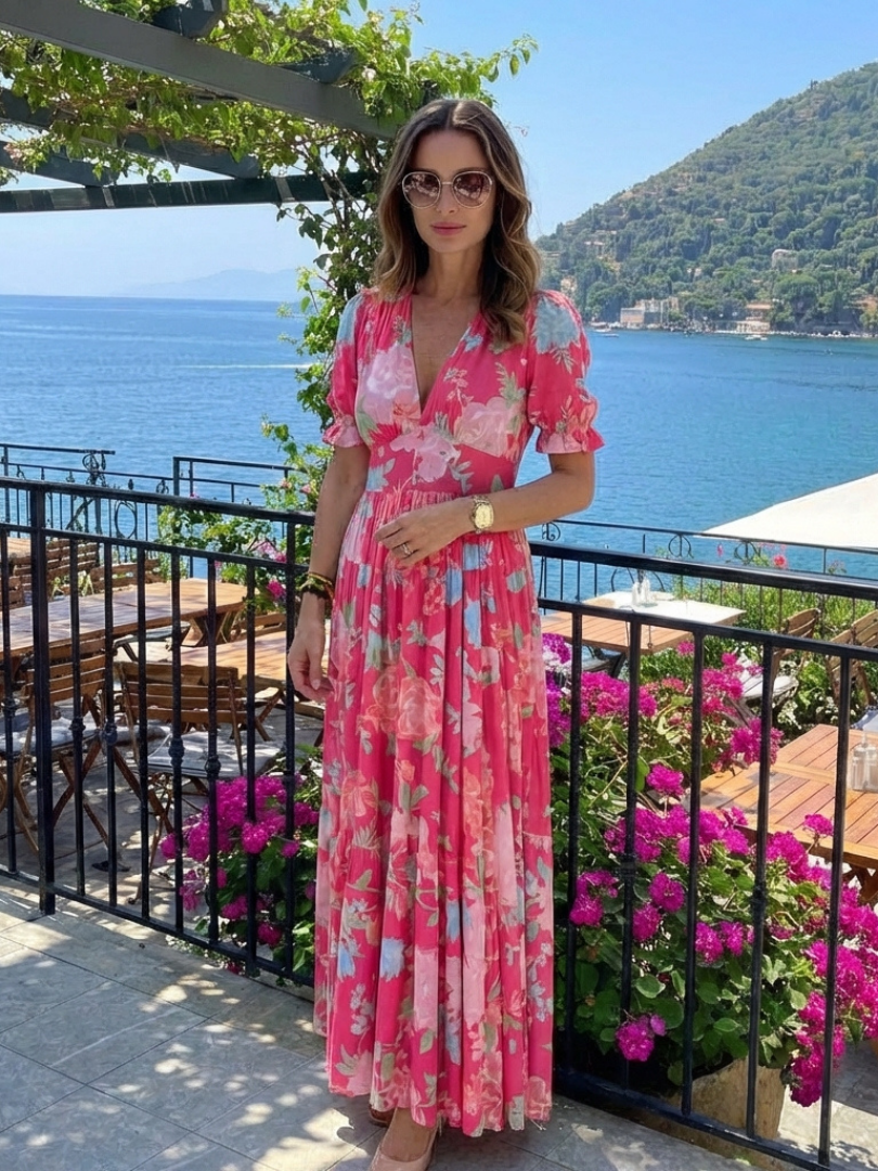 Ione | Short Sleeve V Neck Floral Midi Dress 5