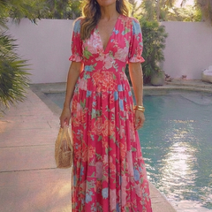 Ione | Short Sleeve V Neck Floral Midi Dress 6