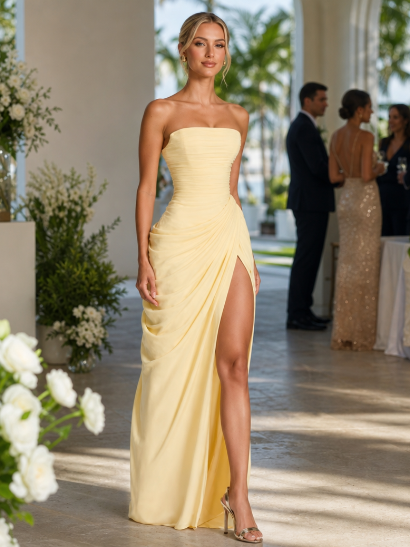 Ishra | Strapless High Side Slit Maxi Dress 0