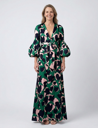 Isolde | V Neck Tie Waist Long Sleeve Maxi Dress 0
