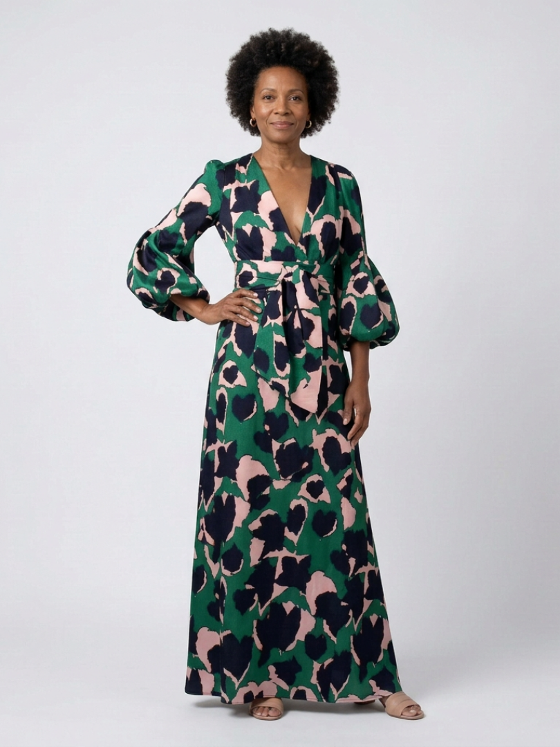 Isolde | V Neck Tie Waist Long Sleeve Maxi Dress 3