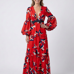 Isolde | V Neck Tie Waist Long Sleeve Maxi Dress 5