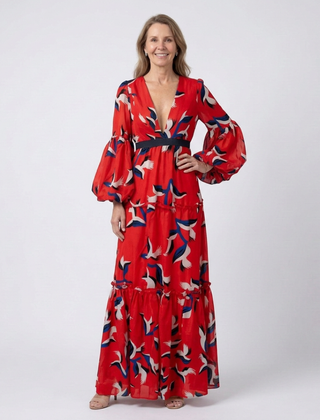 Isolde | V Neck Tie Waist Long Sleeve Maxi Dress 5