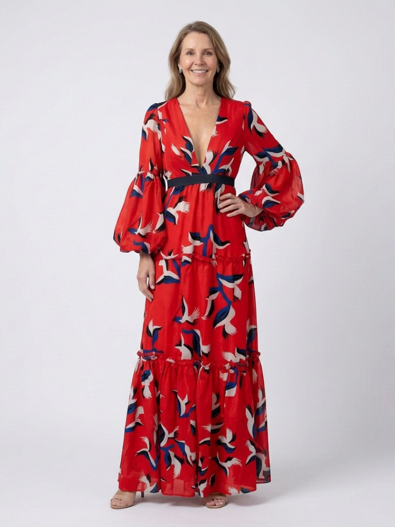 Isolde | V Neck Tie Waist Long Sleeve Maxi Dress 5