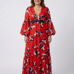 Isolde | V Neck Tie Waist Long Sleeve Maxi Dress 6