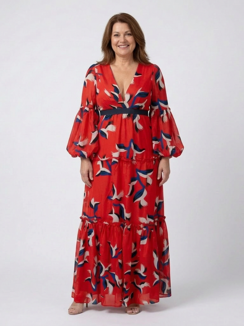 Isolde | V Neck Tie Waist Long Sleeve Maxi Dress 6