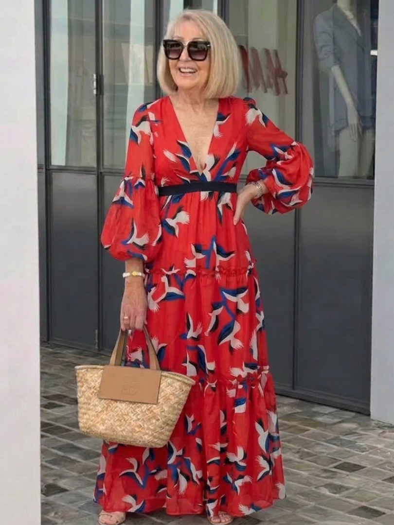 Isolde | V Neck Tie Waist Long Sleeve Maxi Dress 8