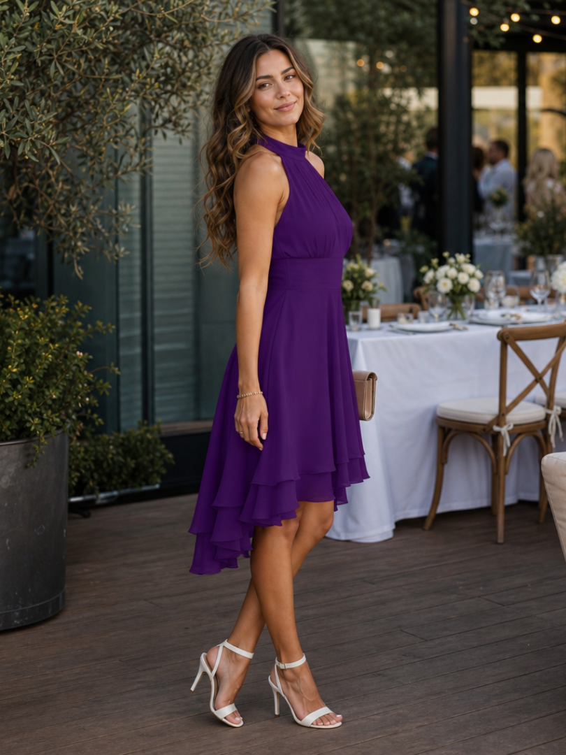 Iyla | Halter Neck Layered Hem Knee Length Dress 2
