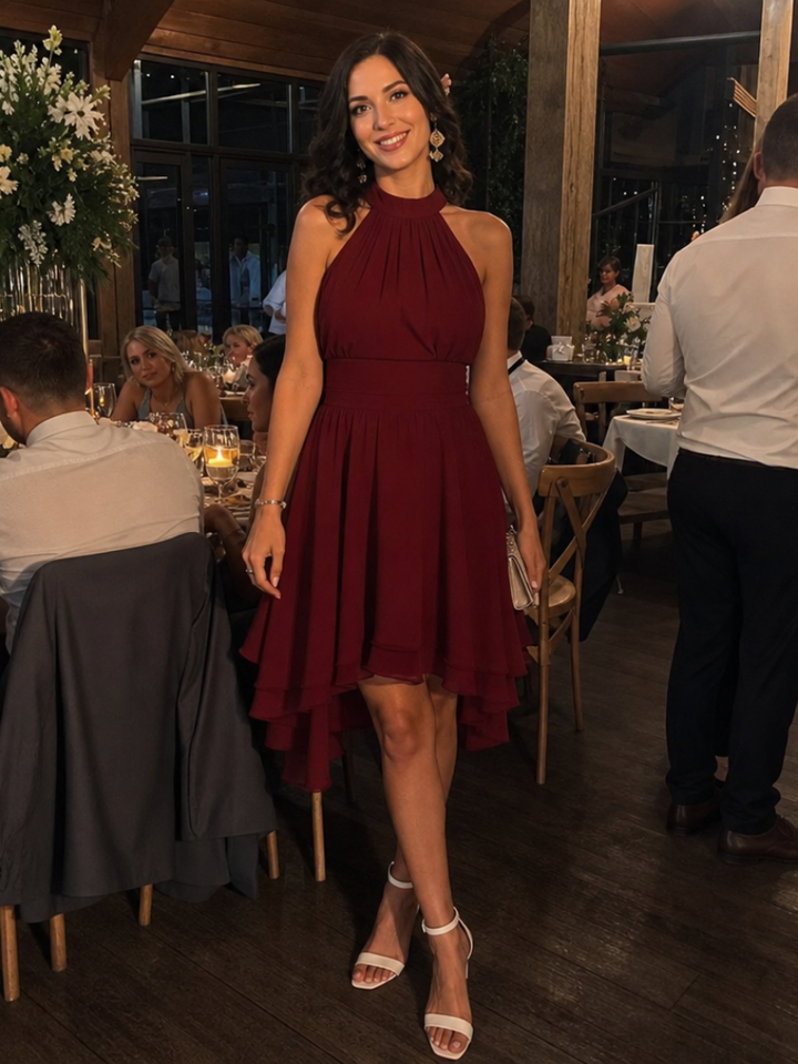 Iyla | Halter Neck Layered Hem Knee Length Dress 3