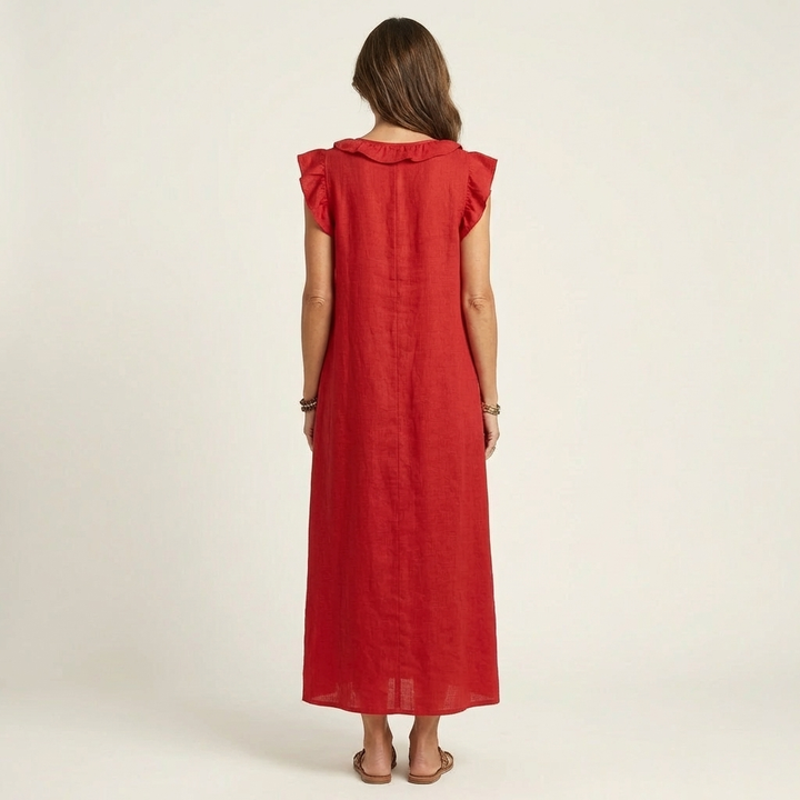 Josette | Ruffle V-Neck Linen Maxi Dress 3