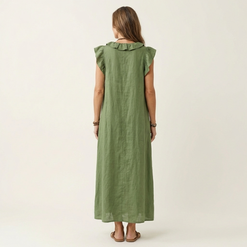 Josette | Ruffle V-Neck Linen Maxi Dress 5