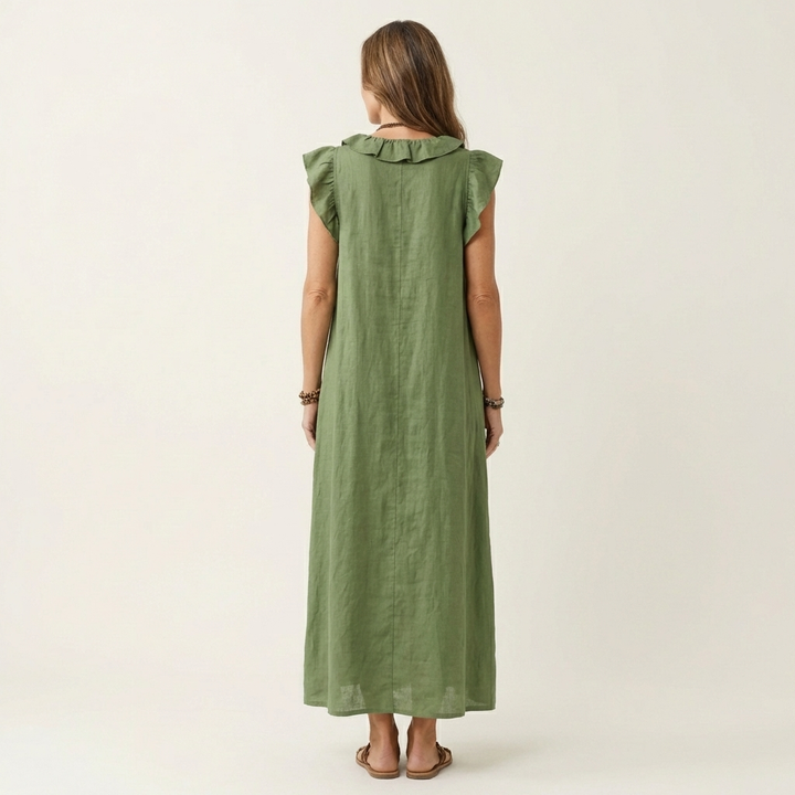Josette | Ruffle V-Neck Linen Maxi Dress 5